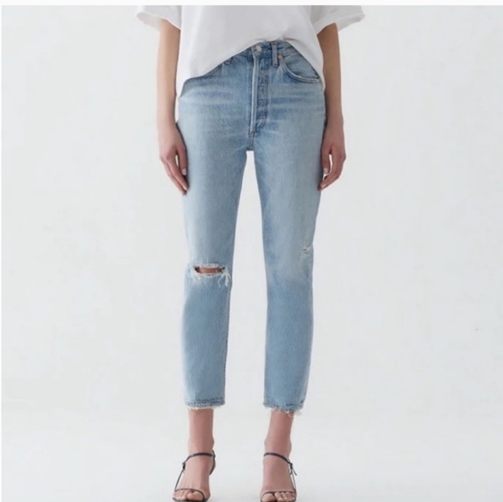 Agolde Riley Jean Straight cropped Style A056B-983 Size 26 Light Wash Distressed